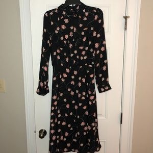Who What Wear Printed Dress Size XS Black with pink/coral flowers